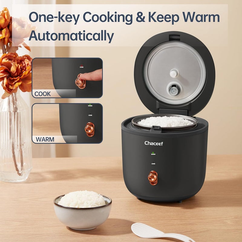 CHACEEF Mini Rice Cooker 2 Cups Uncooked, 1.2L Rice Cooker Small with Non-stick Pot, Portable Travel Rice Maker with One Touch & Keep Warm Function,White Rice, Brown Rice, Oatmeal, Black - Image 4